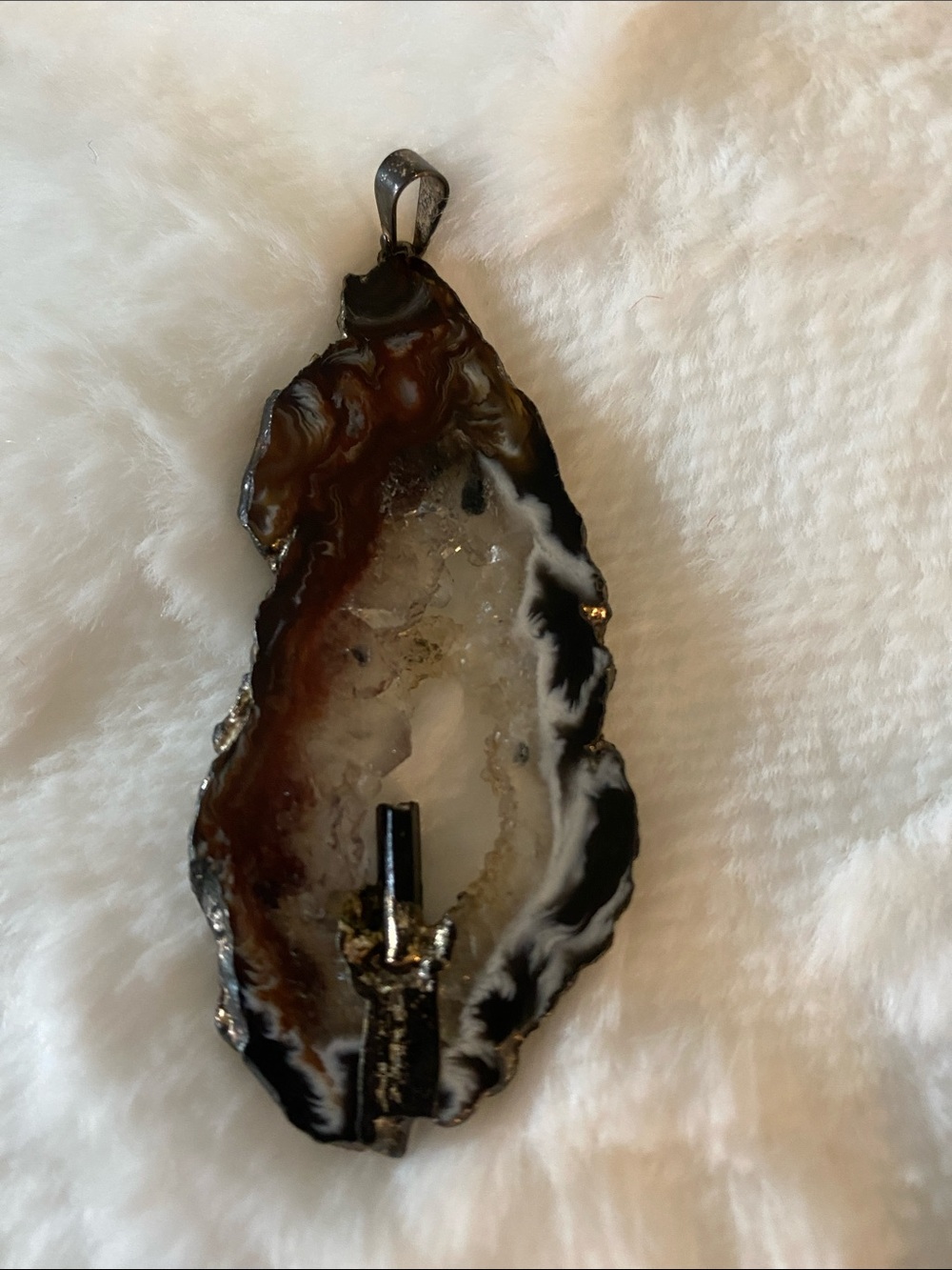 Polished Brown Agate Geode Decorative Slice Pendant